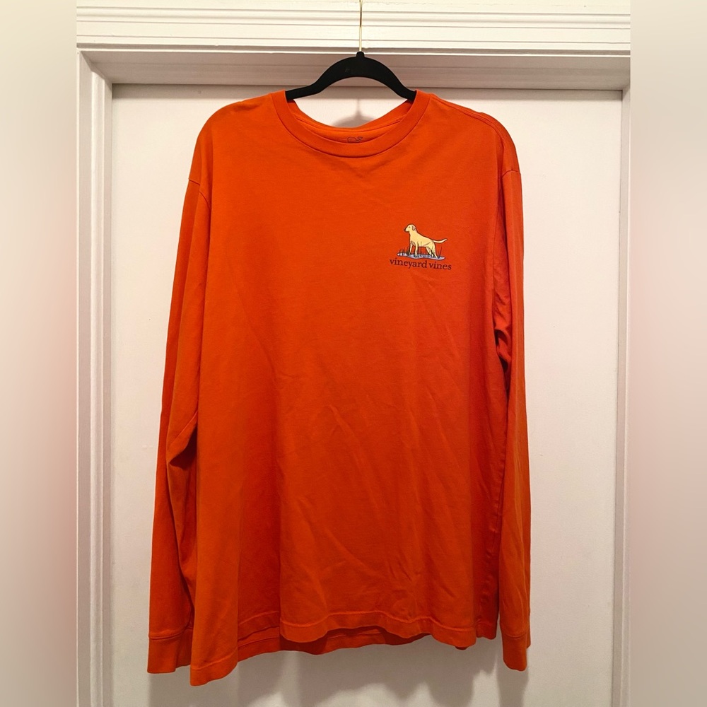 Vineyard Vines Long Sleeve T Shirt Men’s Size Large Orange Lab Dog Preppy - Picture 2 of 5